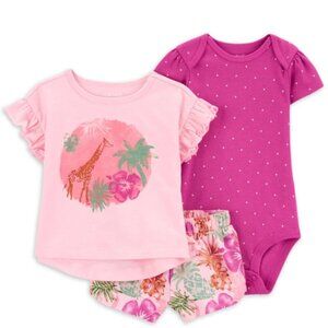 NWT Carter's Baby Girl Shorts Outfit Set, 3-Piece Size 0-3 Months